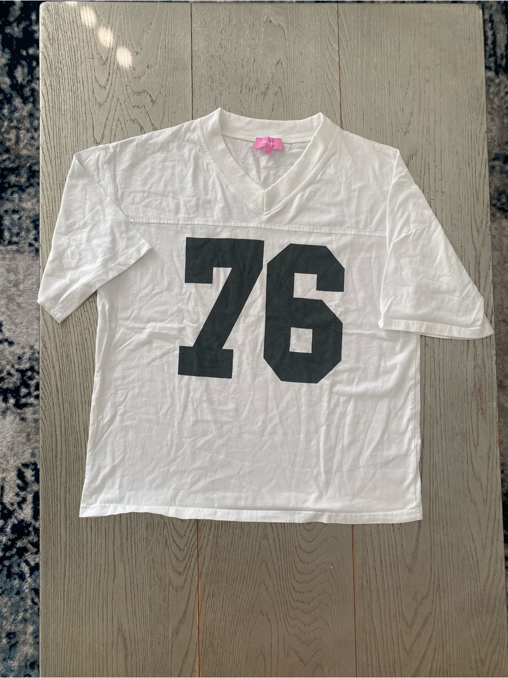 Edikted White V-Neck Tee with Black 76 Graphic